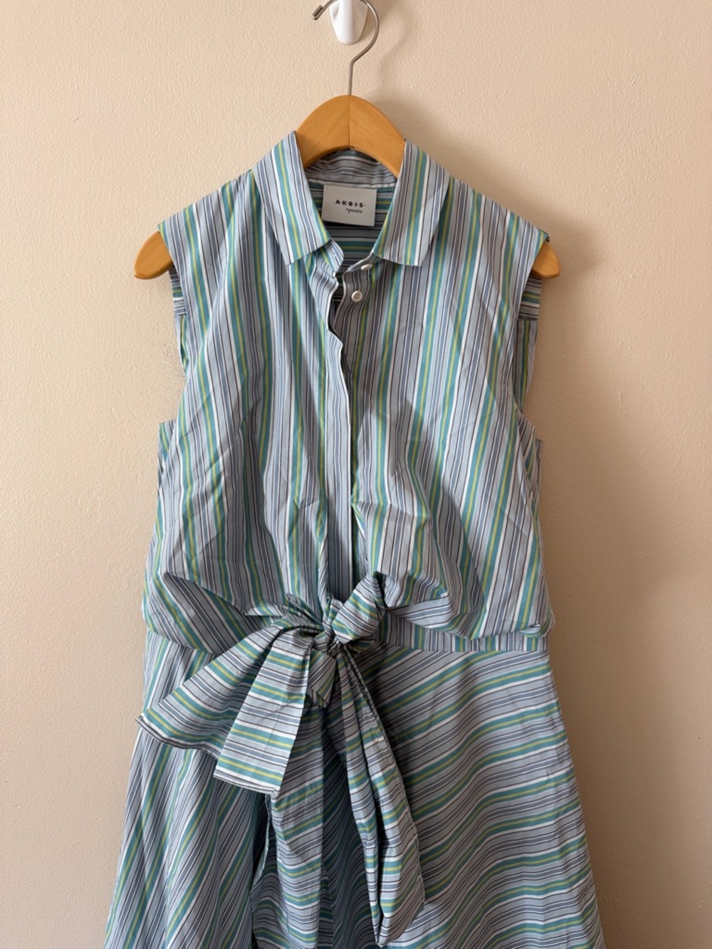 Akris Punto Striped Poplin Wrap Midi Dress Size 8 - Picture 3 of 6